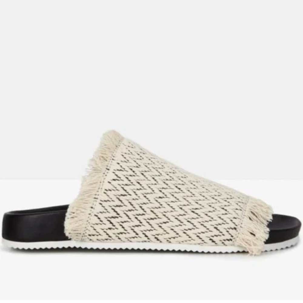 Woven Leather Fringe Slide Sandal in Natural